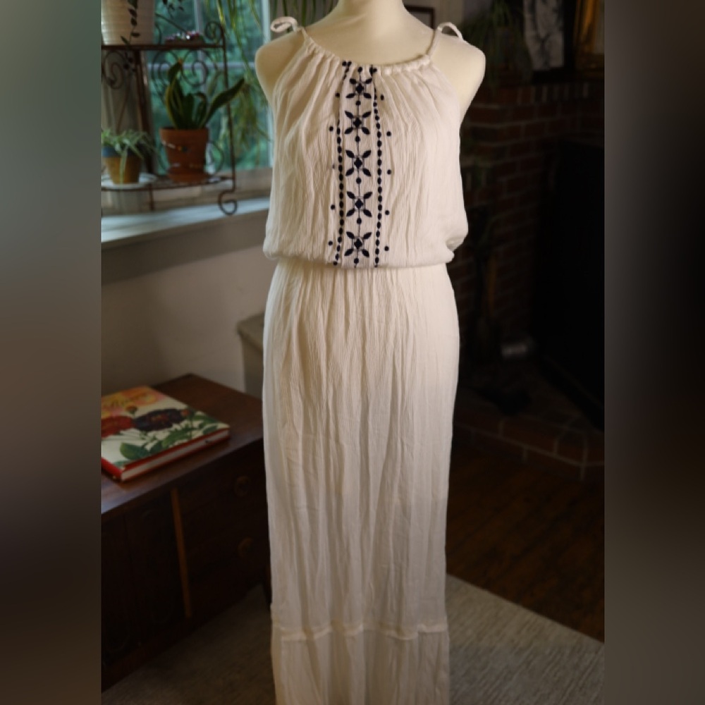 Maurices White Maxi Dress with Black Embroidery